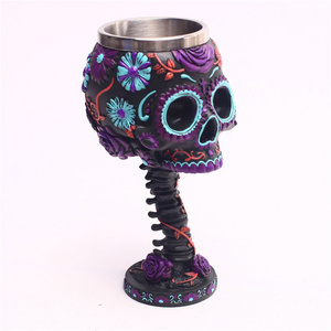 Retro Wine  Personality Resin Ghost Head Vintage Cup Double Wall Stainless Steel Wine Goblets