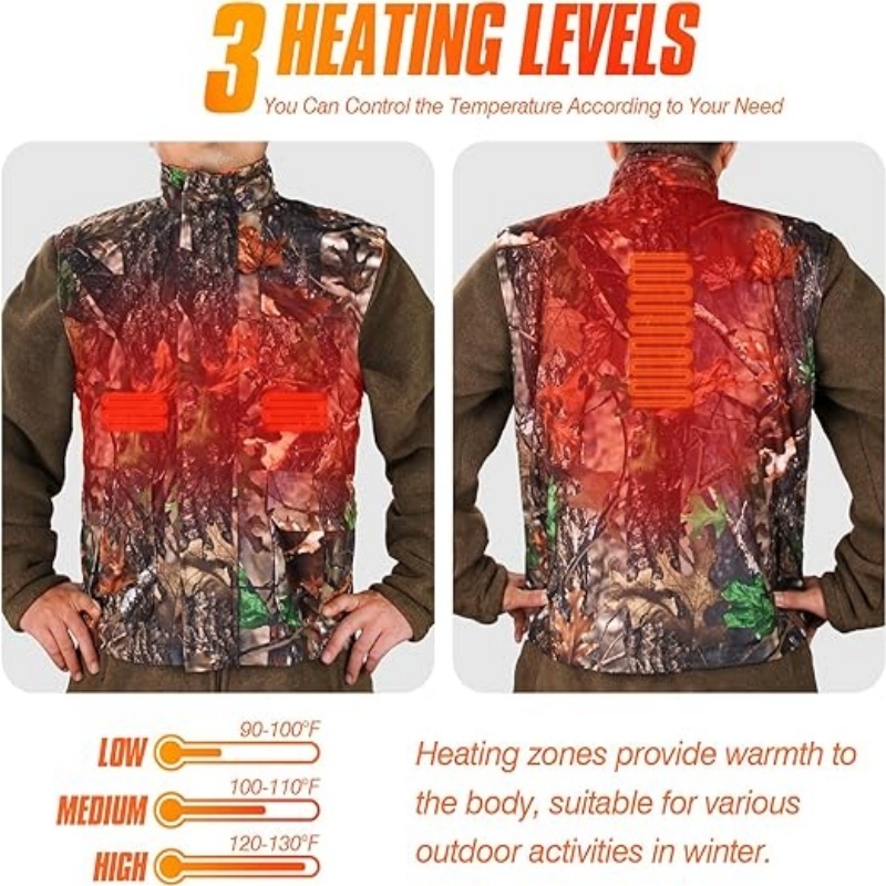 Lightweight Heating Game Safety Vest for Hiking Camo and Orange Reversible Hunting Heated Vest