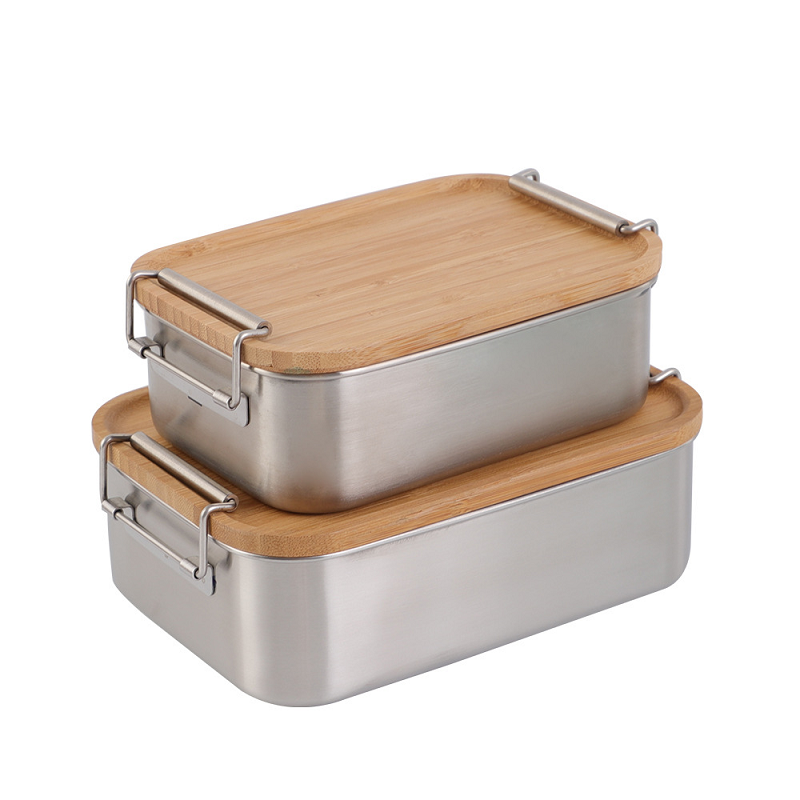 Food Grade Kids Bento Lunchbox Metal Bread Box Rectangle Stainless Steel Lunch Box With Bamboo Lid