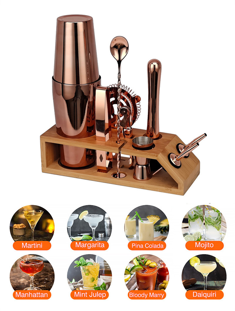 Creation Top Seller Professional Bar Tools Manufacturer Stainless Steel Copper Cocktail Shaker Set Mixology Bartender Kit