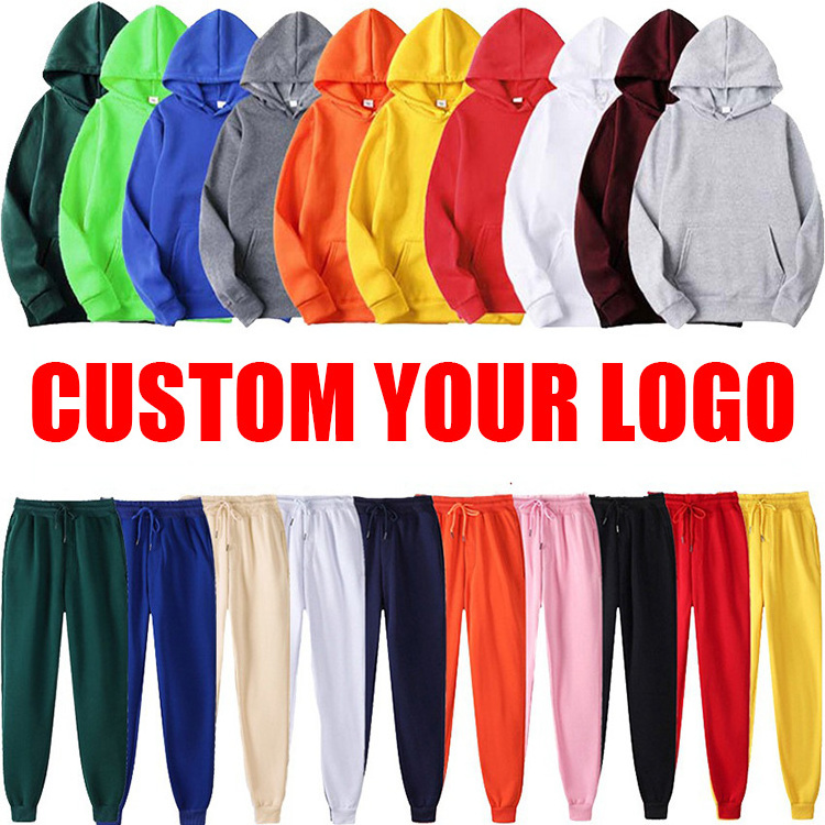 Custom Logo Embroidery Jogging Suit 100% Cotton Sweatsuit Thick Heavy Tracksuits Unisex Sweatpants And Hoodie Set