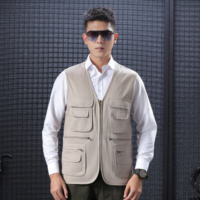 utility Custom Men's Cargo Hunting Fishing Safari Hiking Cotton Multi- Pockets Vest