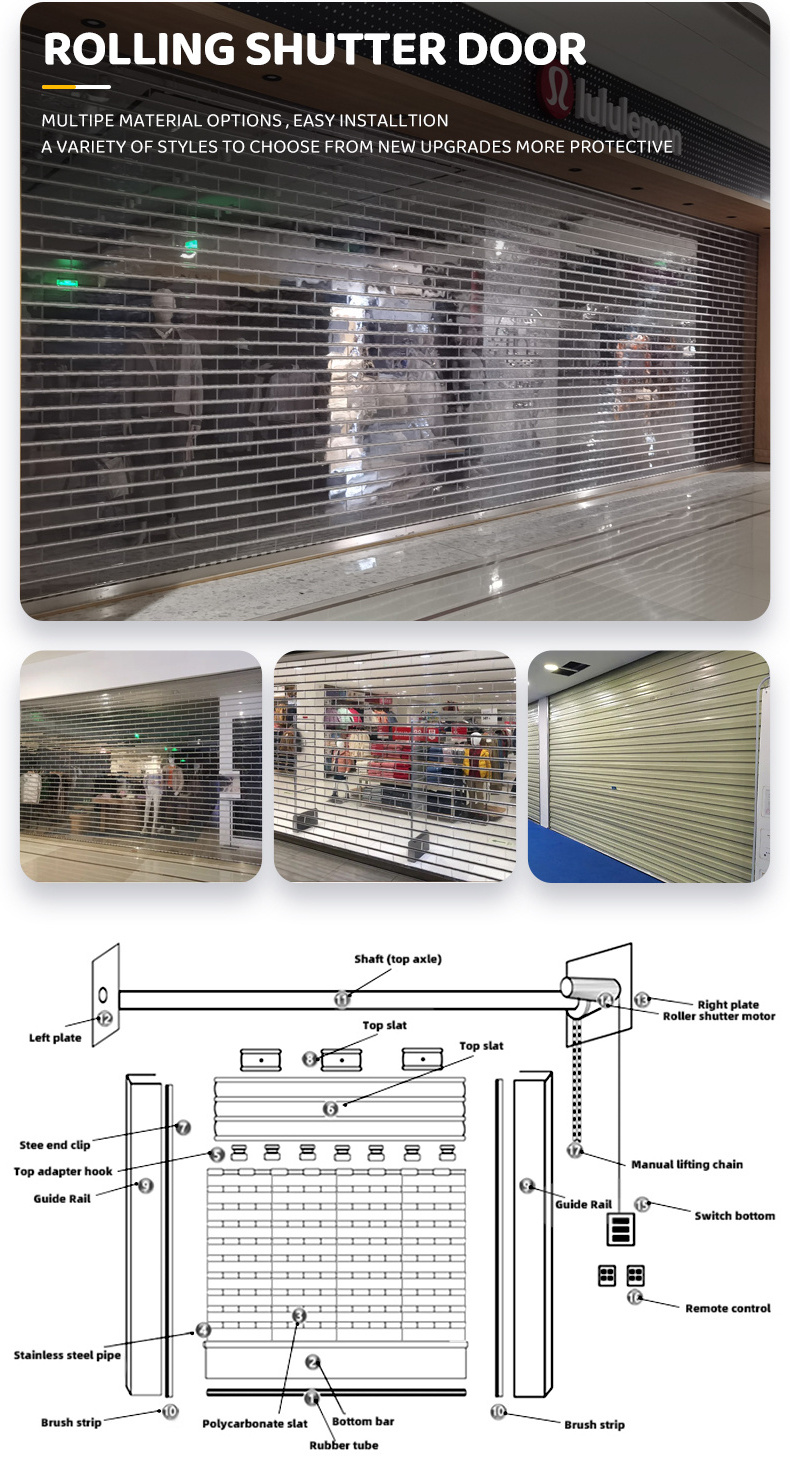 China Distributor Polycarbonate Roller Shutter For Commercial Store Rolling Door