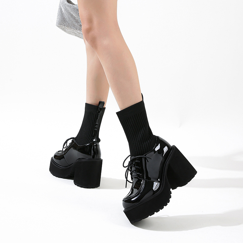 2023 Hot new coarse boots 10CM ultra-high heel waterproof platform socks boots round head women's boots 35-43