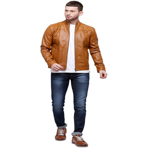 Pu Leather Coat Jackets For Men Autumn American Casual Style Collar Biker Jackets Customized Logo Colour Block Biker Jack