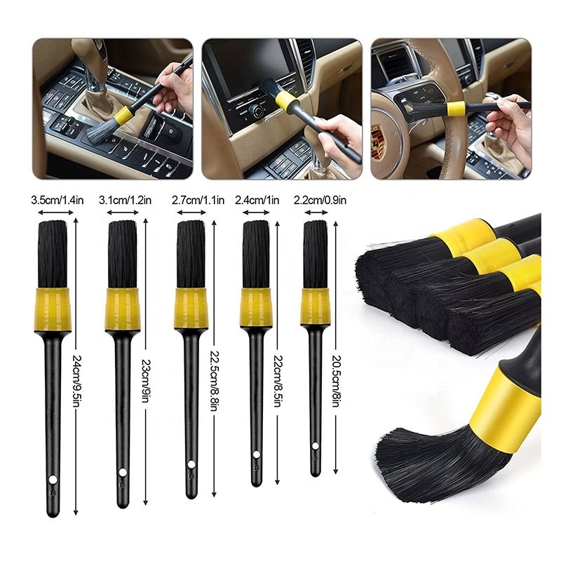 Factory Price 20 Pcs Car Cleaning Tools Kit Auto Detailing Brush Yellow Drill Clean Brush Set For Washing Interior Wheel