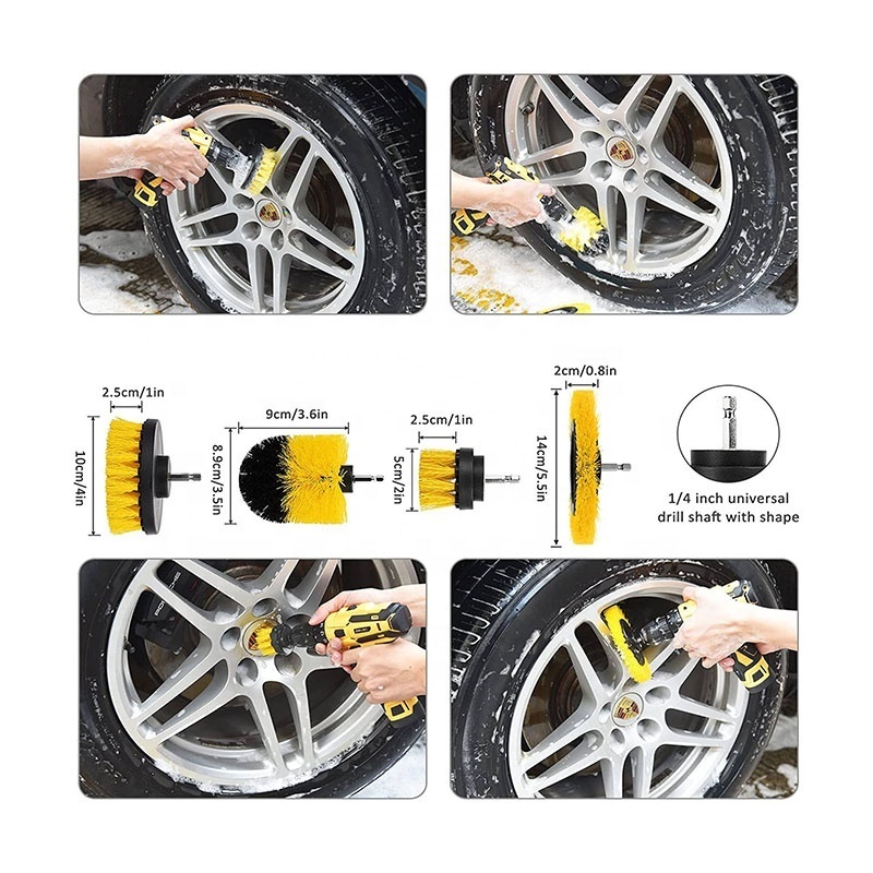 Factory Price 20 Pcs Car Cleaning Tools Kit Auto Detailing Brush Yellow Drill Clean Brush Set For Washing Interior Wheel