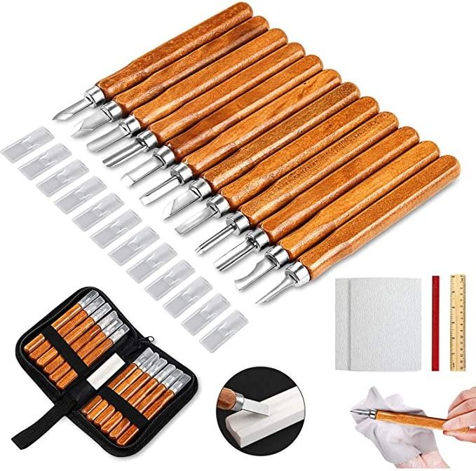 Wood Carving Knife Set - 20 PCS Hand Carving Tool Set for DIY Sculpture Carpenter Experts & Beginners