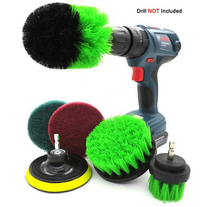 6Pcs Green Drill Car Cleaning Brush Attachment Set Scrub Attachment Cleaning Kit Automatic Car Nylon Wash Brushes Kit