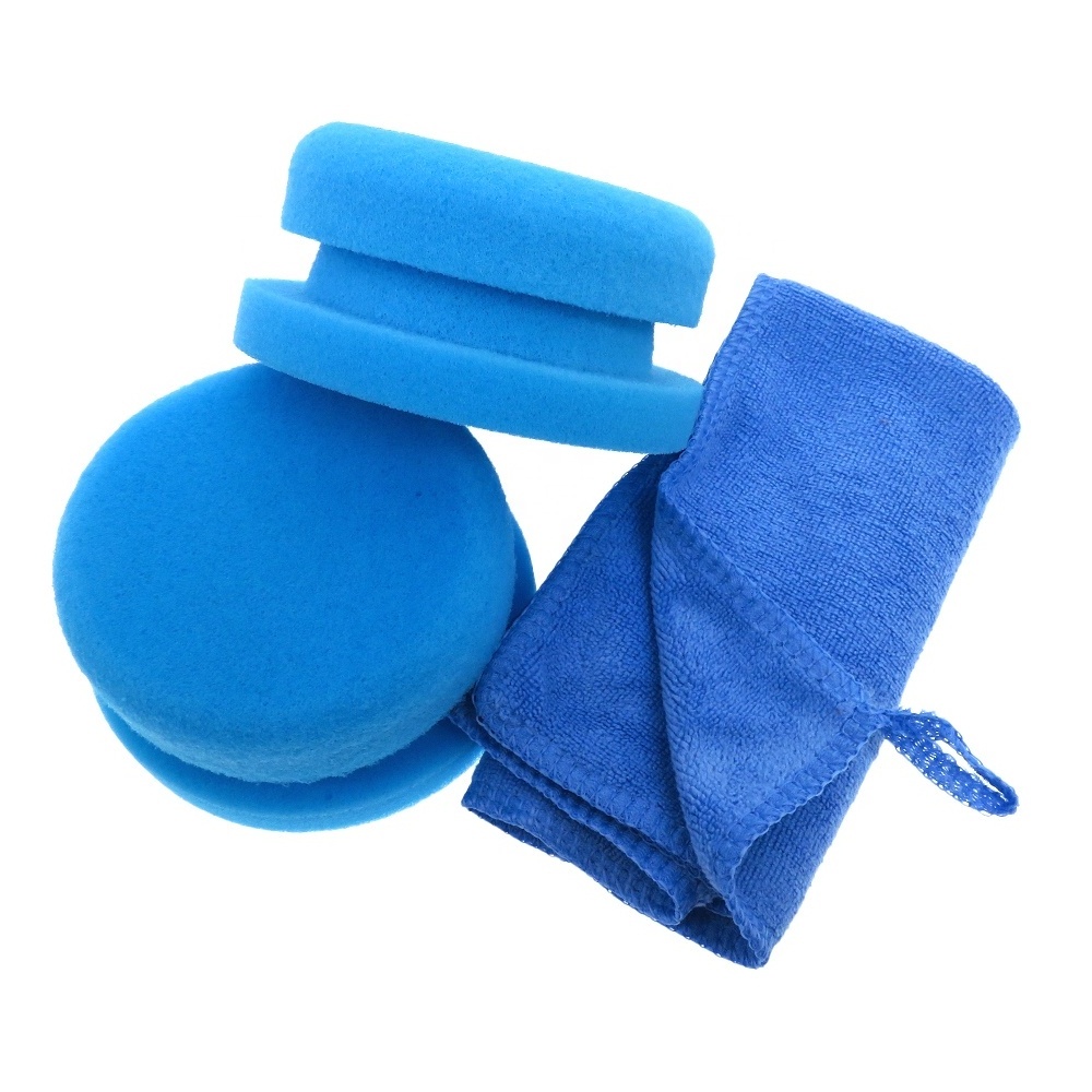 3Pcs Blue Microfiber Cleaning Cloth Soft Microfiber Car Wash Towel Auto Polishing and Waxing Sponge Set