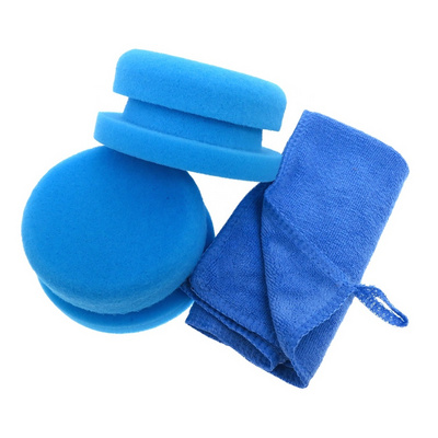 3Pcs Blue Microfiber Cleaning Cloth Soft Microfiber Car Wash Towel Auto Polishing and Waxing Sponge Set