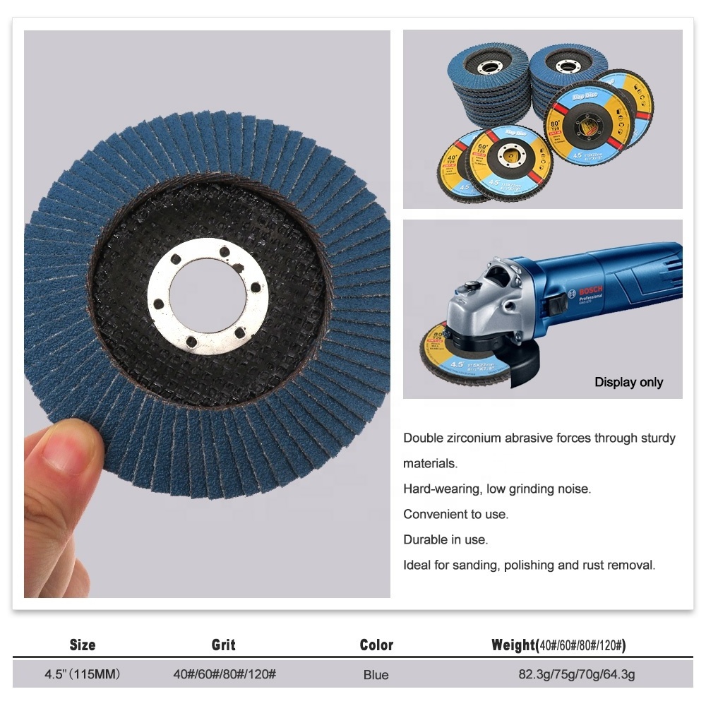 Fast Shipping 115mm 80 Grit Blue Flap Disc 4.5 inch Abrasive Zirconia Grinding Wheel for Metal and Stainless Steel