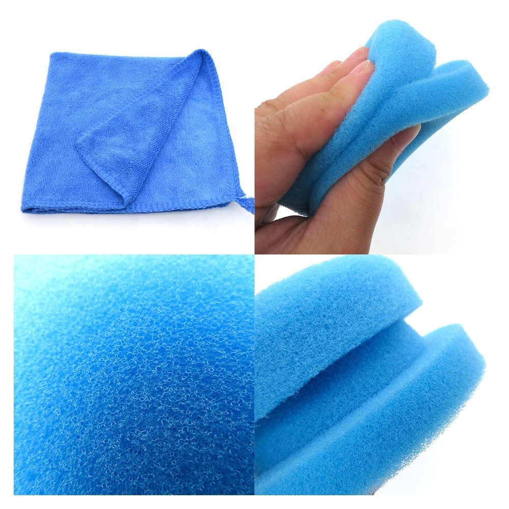 3Pcs Blue Microfiber Cleaning Cloth Soft Microfiber Car Wash Towel Auto Polishing and Waxing Sponge Set