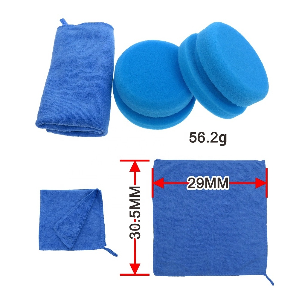 3Pcs Blue Microfiber Cleaning Cloth Soft Microfiber Car Wash Towel Auto Polishing and Waxing Sponge Set