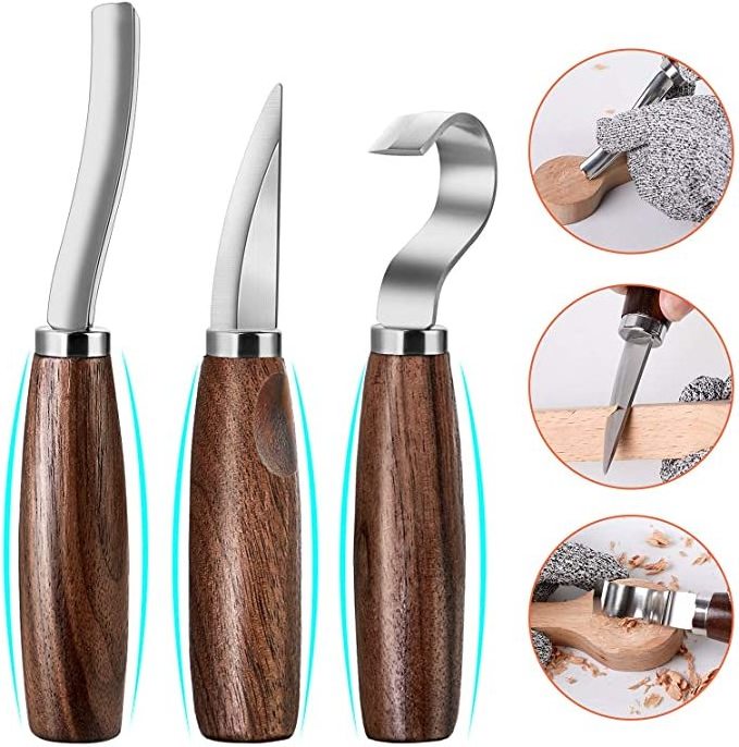 Walnut Handle DIY Wood Carving Tools Set for Woodworking, Beginners, Trimming Knife for Spoon Bowl Cup Pumpkin