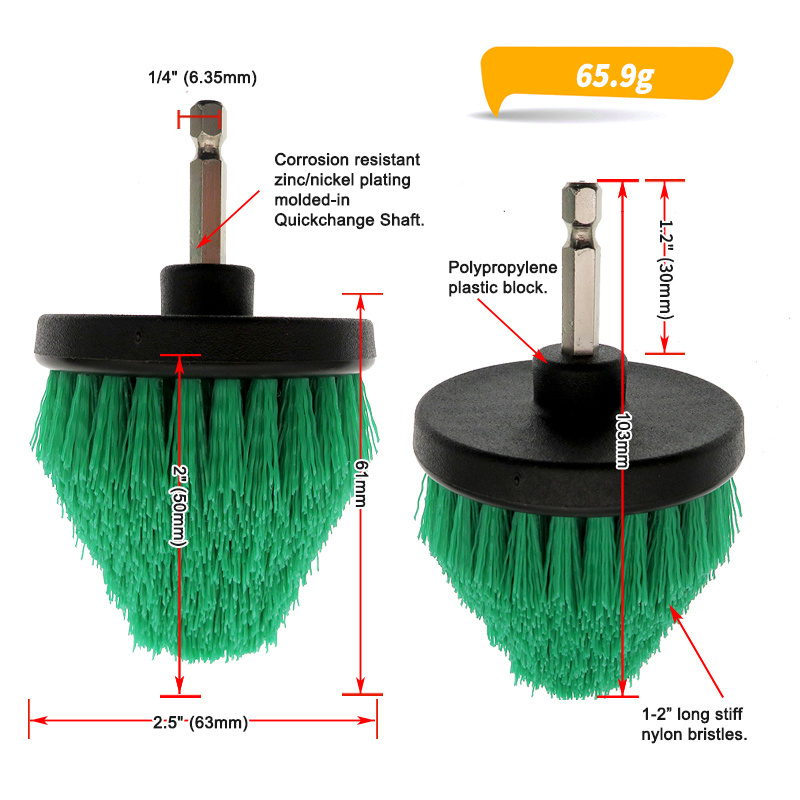 2.5 Inch Electric Conical Cleaning Brush Cone-Shaped Head Cleaning Brush Dark Green Drill Cleaning Brush for Bathtub Carpet