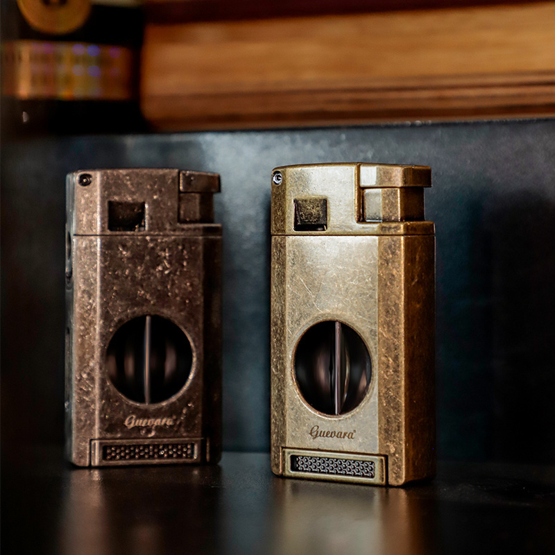 New Classic Refillable Butane 2 in 1 Windproof Lighter with Sharp Cigar V Cutter