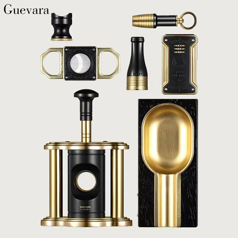 High-end gold Metal cigar cutter lighter ashtray holder puncher set cigar accessories gift sets