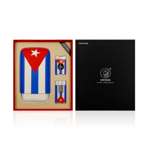 Guevara Cuban flag premium cigar set one jet flame lighter v cutter and cigar leather case