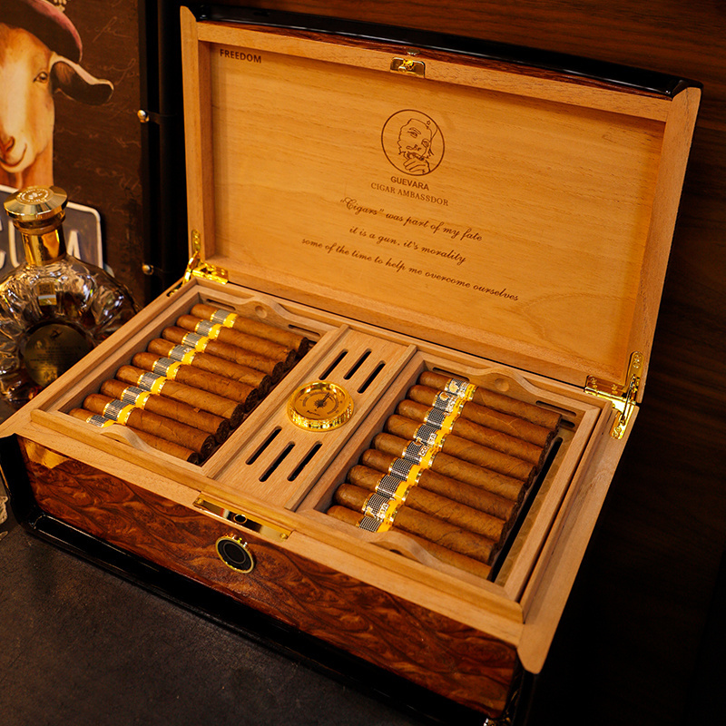 Luxury fingerprint lock Cigar Box with Humidifier and Hygrometer Cedar Wood Desktop Humidor Case