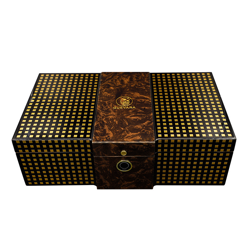 New design Guevara Electronic fingerprint lock cigar humidor Piano paint process cedar wood boxes