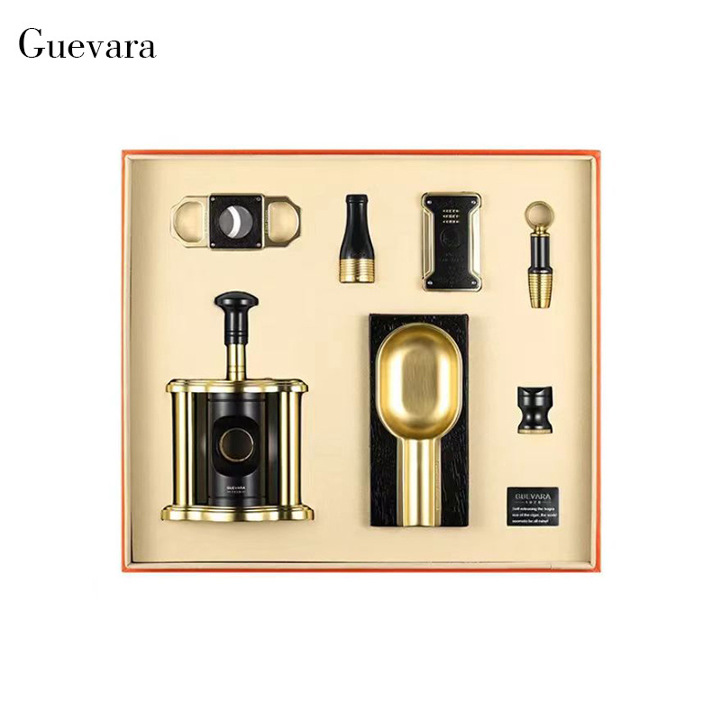 High-end gold Metal cigar cutter lighter ashtray holder puncher set cigar accessories gift sets