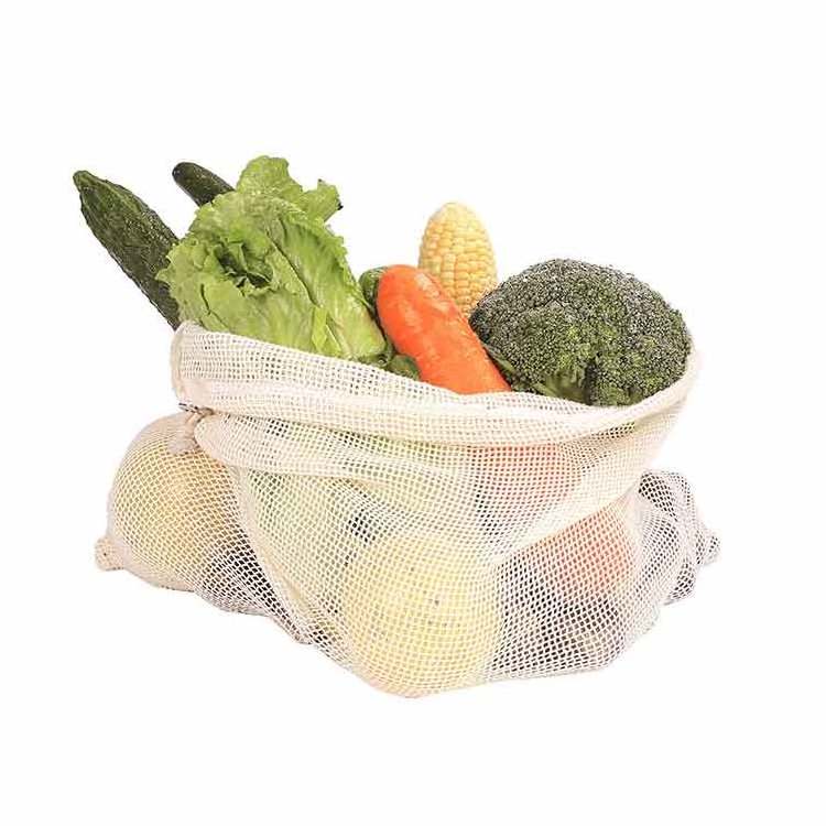 Eco friendly customized promotional reusable potato fruit ecological cotton mesh drawstring bag