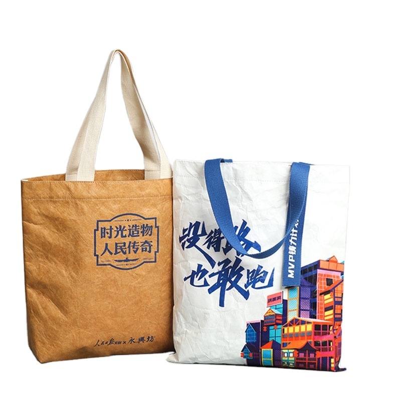 Wholesale Retro Design Organic Color Custom Tyvek Tote Bag Eco-Friendly Woven Dupont Paper Bag with Custom Logo Recyclable