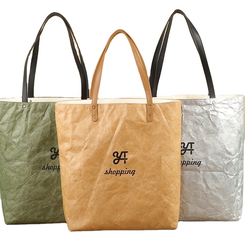 Wholesale Retro Design Organic Color Custom Tyvek Tote Bag Eco-Friendly Woven Dupont Paper Bag with Custom Logo Recyclable