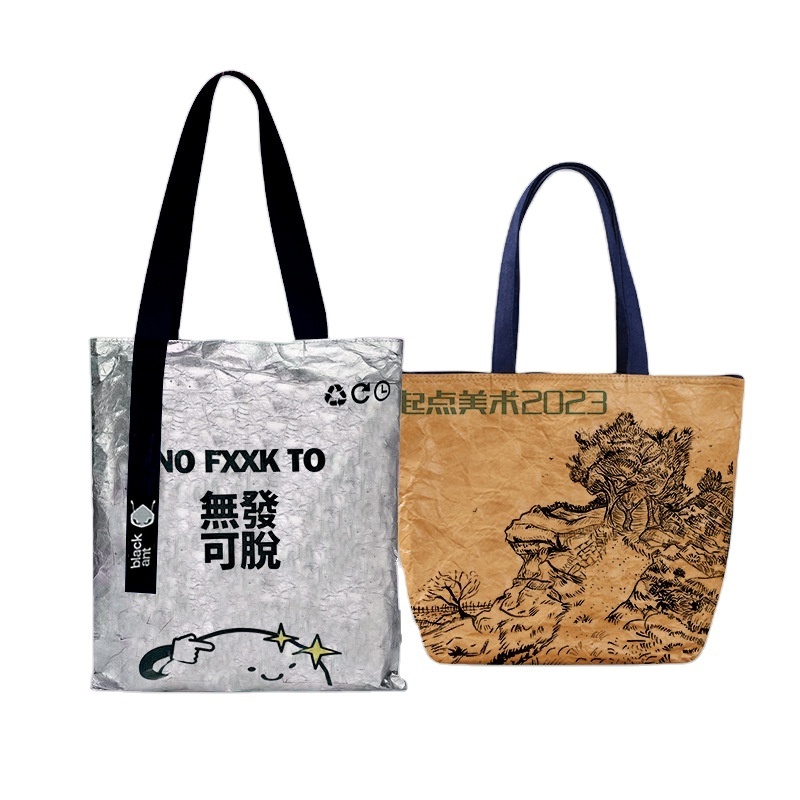 Wholesale Retro Design Organic Color Custom Tyvek Tote Bag Eco-Friendly Woven Dupont Paper Bag with Custom Logo Recyclable