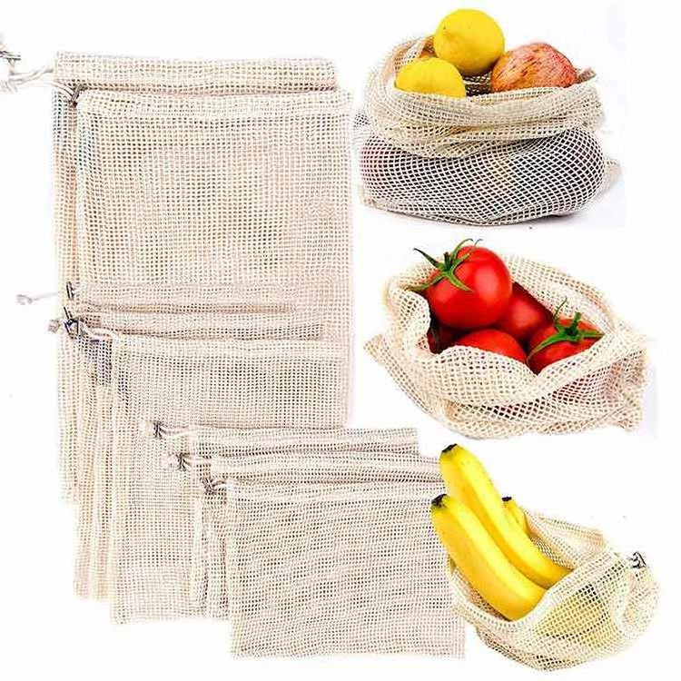 Eco friendly customized promotional reusable potato fruit ecological cotton mesh drawstring bag