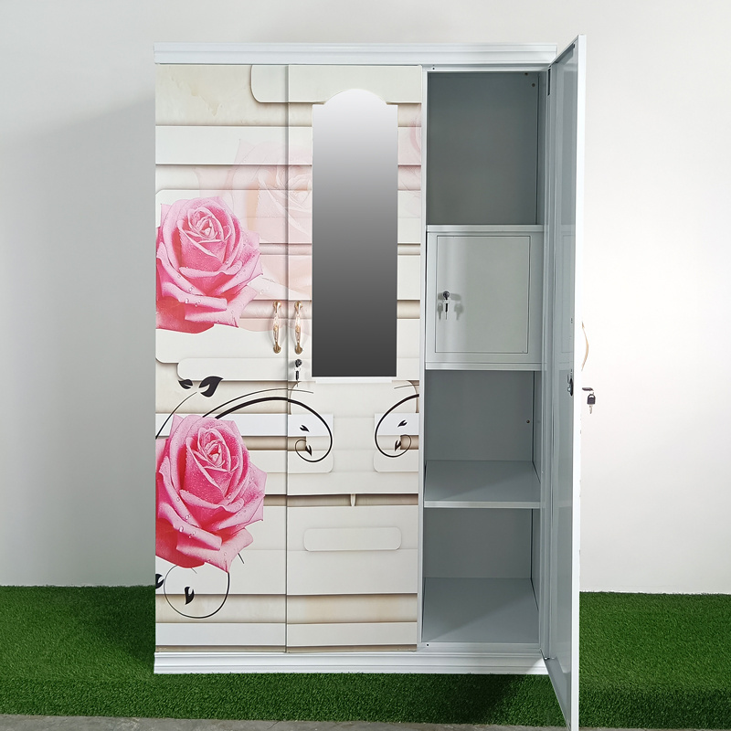 Modern Design Steel Open Wardrobe Cabinet Closet Print Steel Locker Laminate Wardrobe With Mirror