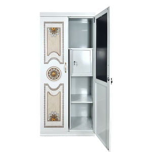 Factory Price Steel Almirah Metal Cabinet Closet Wardrobe Sliding Door Metal Wardrobe With Mirror Steel Armoire