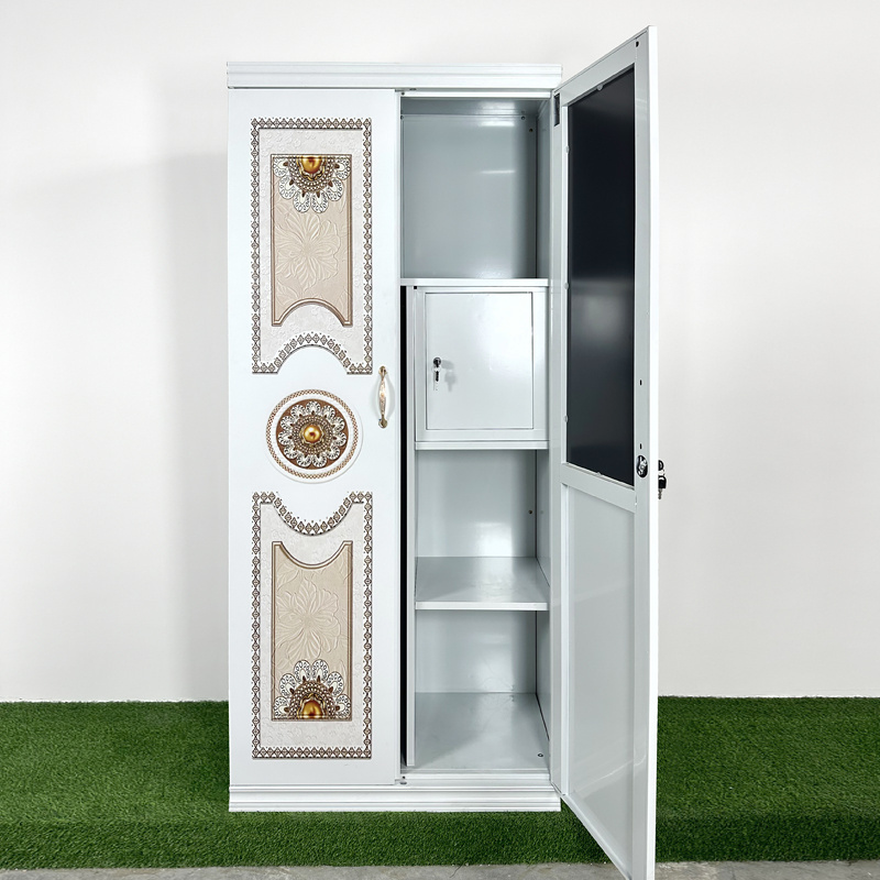 Factory Price Steel Almirah Metal Cabinet Closet Wardrobe Sliding Door Metal Wardrobe With Mirror Steel Armoire