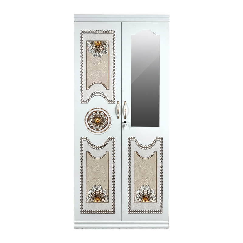 Factory Price Steel Almirah Metal Cabinet Closet Wardrobe Sliding Door Metal Wardrobe With Mirror Steel Armoire