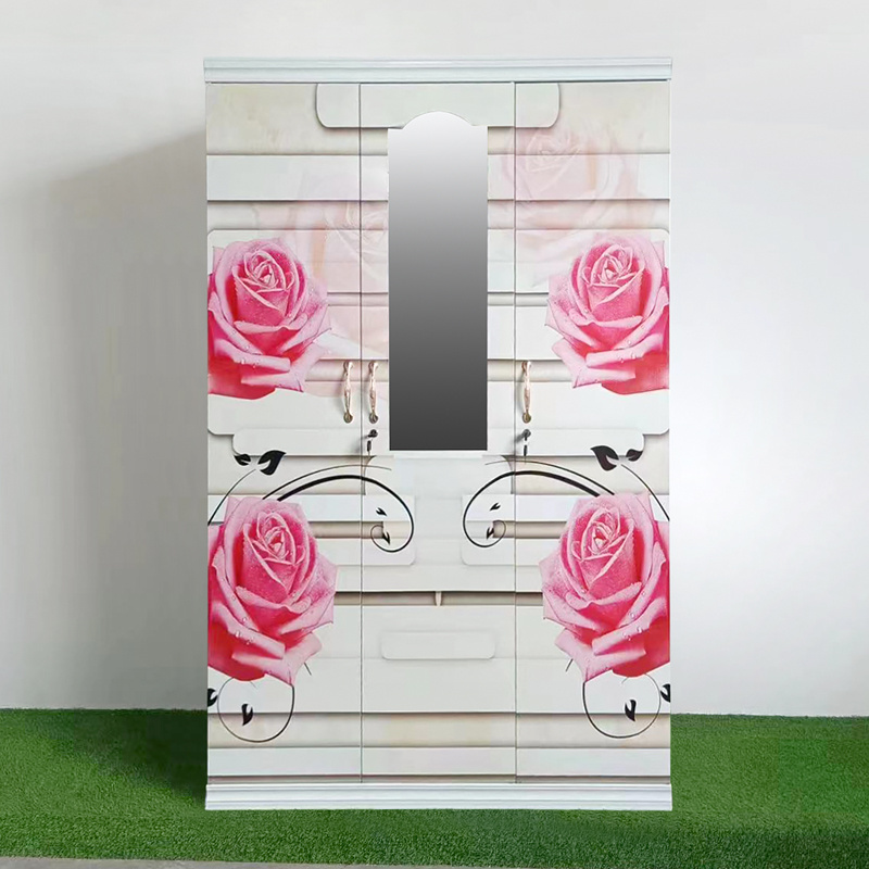 New Promotion Bedroom Wardrobe Storage Armoire Mirror Sliding Door Custom Painted Metal Wardrobe Closet