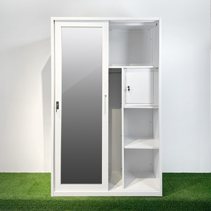 New Promotion Bedroom Wardrobe Storage Armoire Mirror Sliding Door Custom Painted Metal Wardrobe Closet