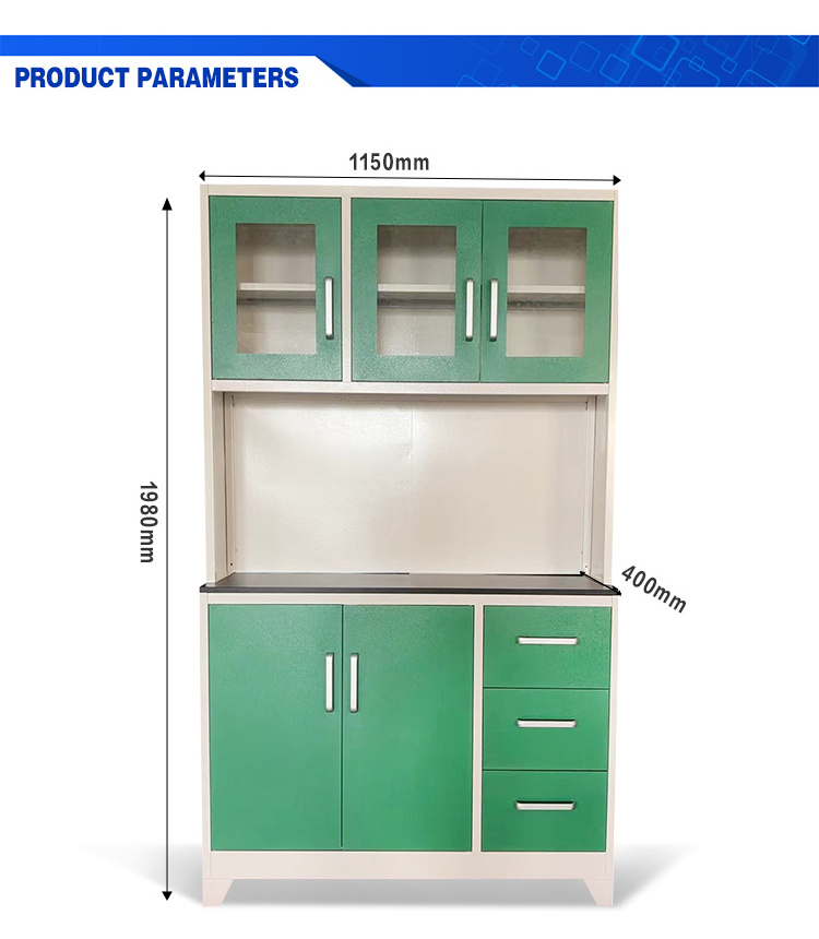 Customization Factory Price iron steel kitchen cabinets with glass door metal storage cabinet