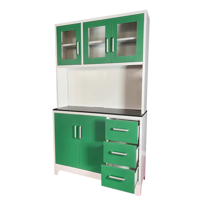 Customization Factory Price iron steel kitchen cabinets with glass door metal storage cabinet