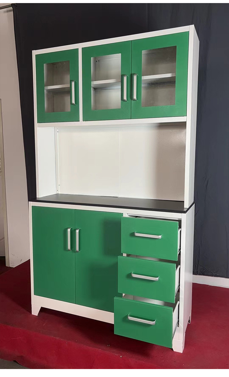 Customization Factory Price iron steel kitchen cabinets with glass door metal storage cabinet