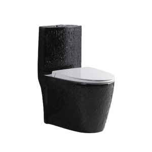 New Hotel Bathroom Sanitary Ware Unique Tree Skin Finish Commode Toilet Bowl One Piece Black Bathroom Toilet