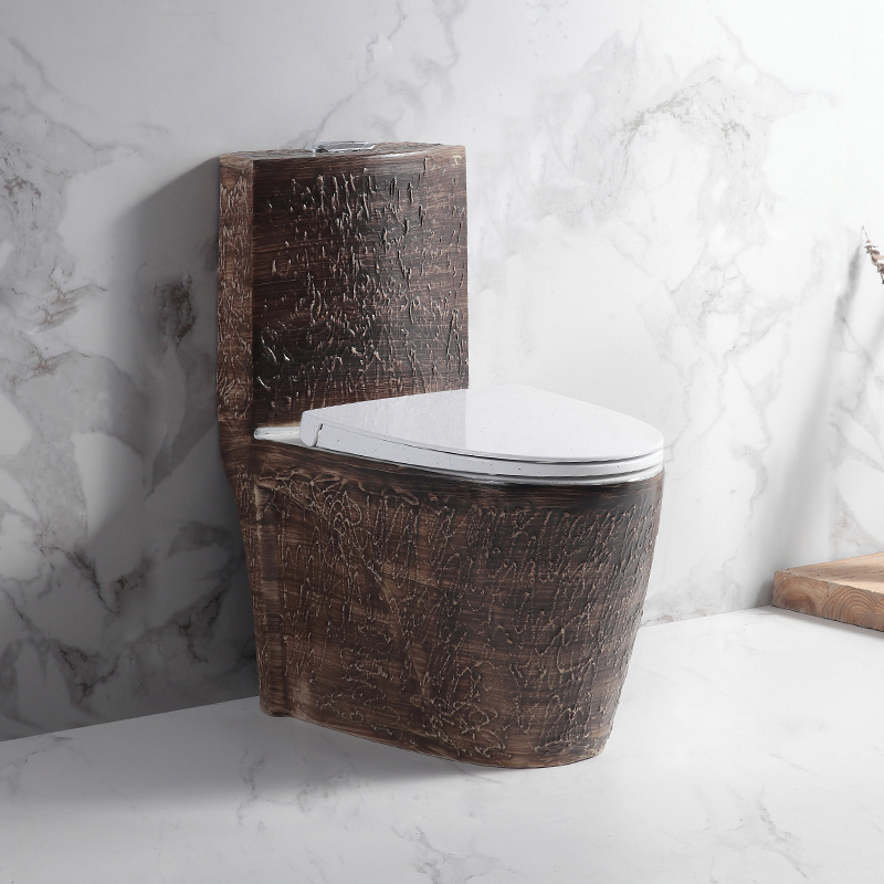 New Hotel Bathroom Sanitary Ware Unique Tree Skin Finish Commode Toilet Bowl One Piece Black Bathroom Toilet