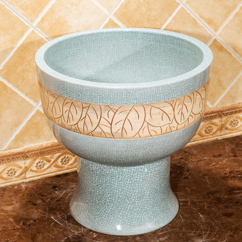 Wholesale Jingdezhen Art Footbath Basin Crackle Glaze Mop Pool Movable Ceramic Round Cleaning Mop Basin