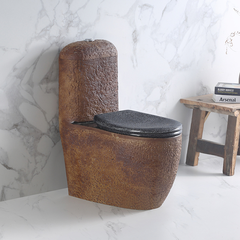 New Hotel Bathroom Sanitary Ware Unique Tree Skin Finish Commode Toilet Bowl One Piece Black Bathroom Toilet