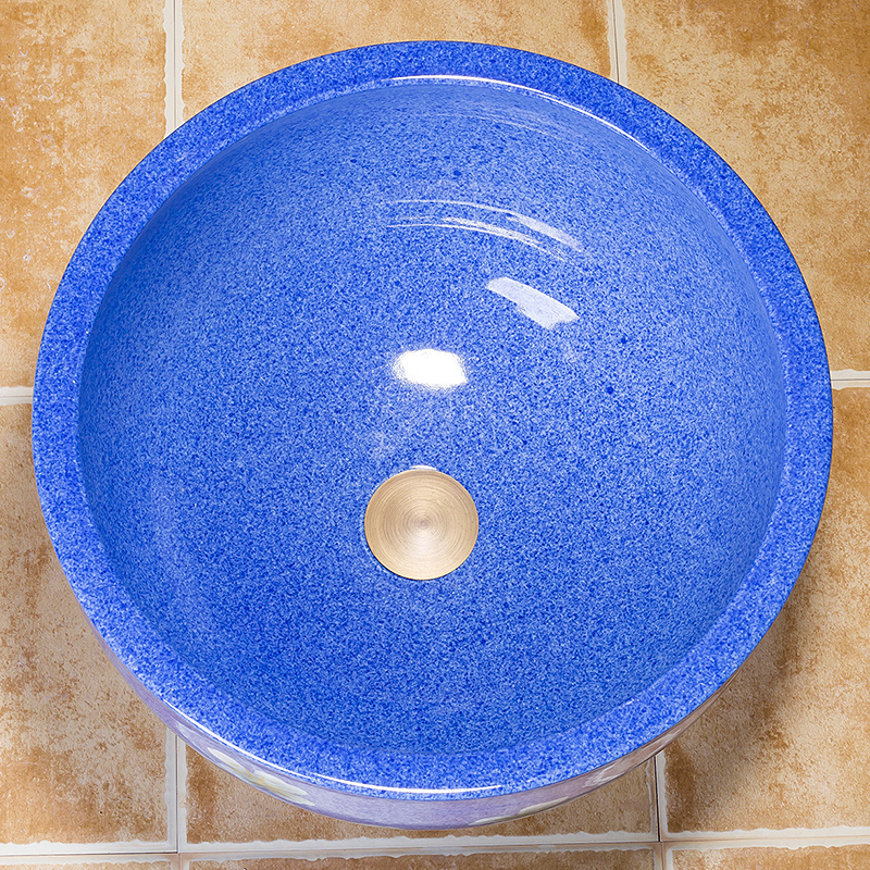 Blue Ceramic Anti Block Mop Sink Floor Mounted Decoration Pattern Balcony Mop Pool Rapid Sewage Disposal Bathroom Mop Tub