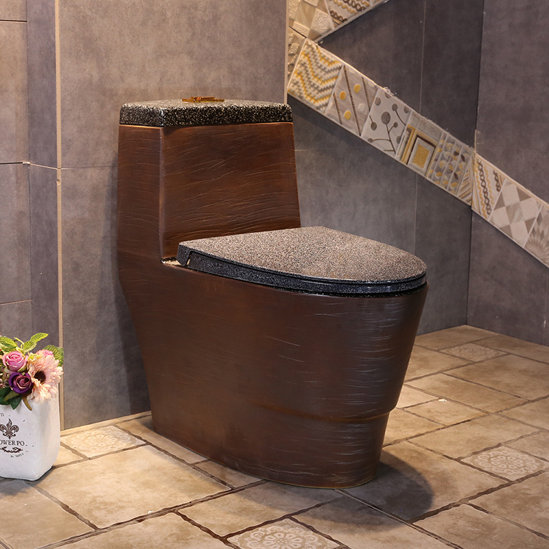 New Hotel Bathroom Sanitary Ware Unique Tree Skin Finish Commode Toilet Bowl One Piece Black Bathroom Toilet