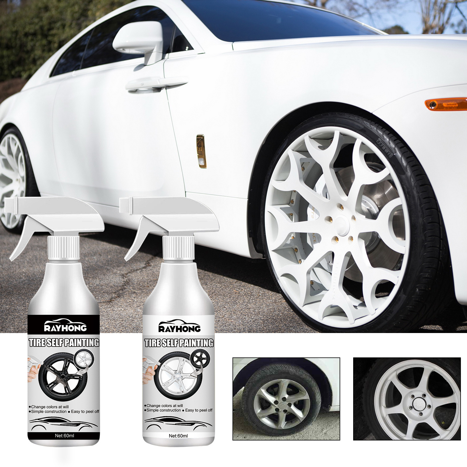 Rayhong OEM&ODM Painting Tire Black Paint Eco-friendly Non-toxtic Car Tire Paint Long-lasting Wheel Spray Paint