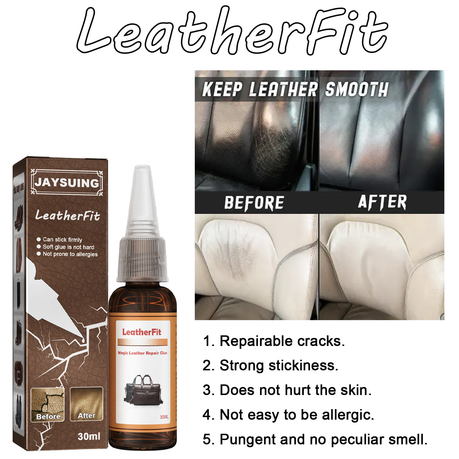 Jaysuing OEM&ODM Leather Repair Kit Furniture Leather Car Seat Repair Powerful Self Adhesive Leather Repair Glue