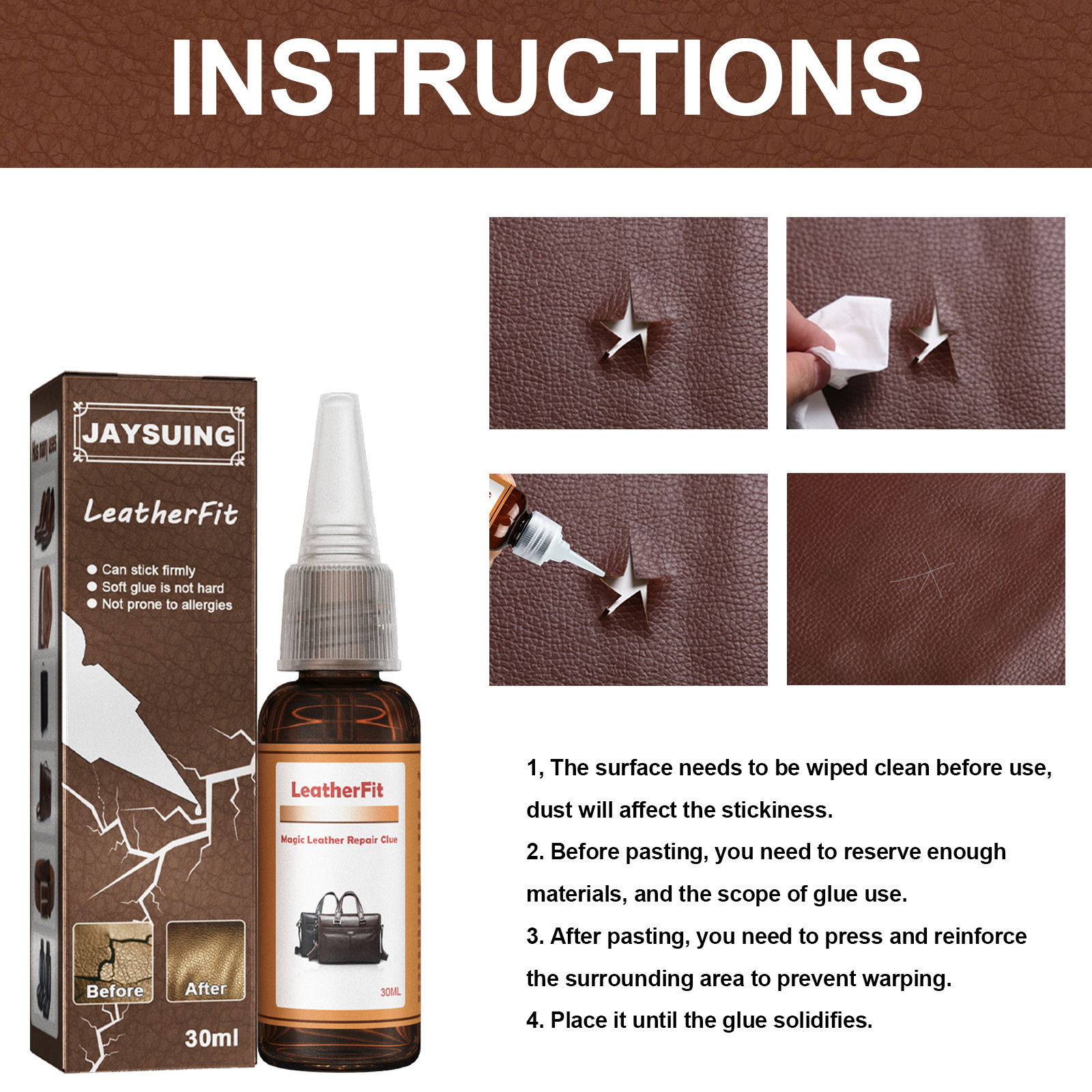 Jaysuing OEM&ODM Leather Repair Kit Furniture Leather Car Seat Repair Powerful Self Adhesive Leather Repair Glue