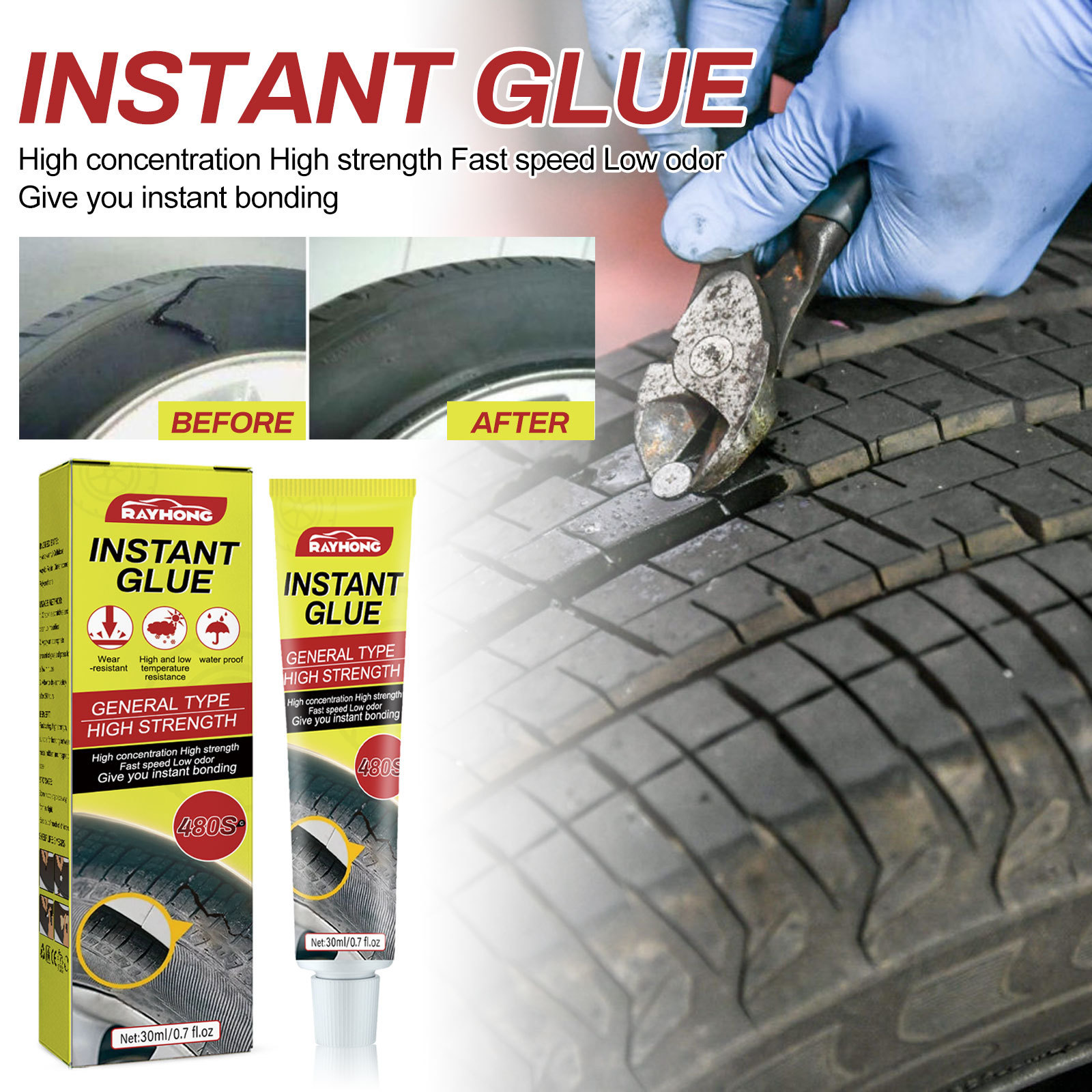 Rayhong OEM&ODM Instant Tire Repair Strong Adhesive Tire Glue Repair Waterproof Useful Rubber Glue For Tires